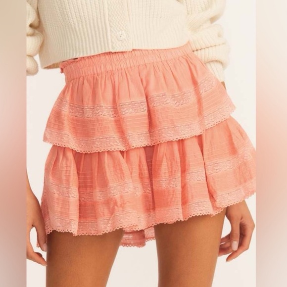 LoveShackFancy Dresses & Skirts - NWT LoveShackFancy Ruffle Mini Skirt, Peach Blossom, P (XXS)